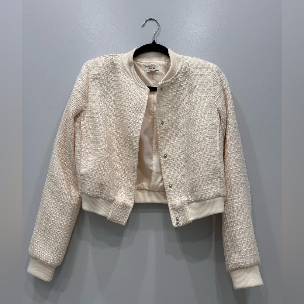 Jason Wu cropped tweed bomber jacket in cream size extra small